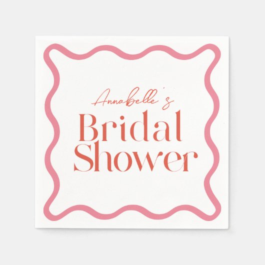 Roze & Rood Wavy Lijst Trendy Vrijgezellenfeest Servet (Voorkant)