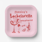 Roze Rood Whimsical Beach Bachelorette Party Papieren Bordje (Voorkant)