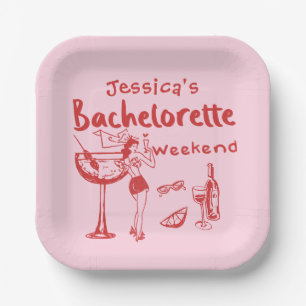 Roze Rood Whimsical Beach Bachelorette Party Papieren Bordje