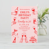 Roze Rood Whimsical Funky Quirky 30-jarig jubileum Kaart (Staand voorkant)