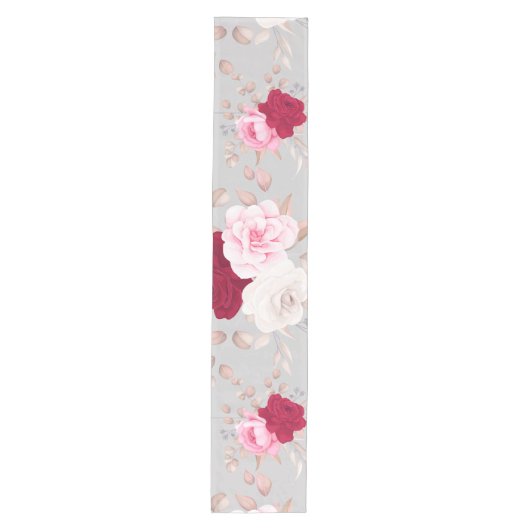 Roze Rood Wit Elegant Bloemen Medium Tafelloper (Voorkant)