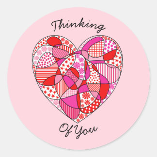 Roze Rood Witte Doodle Patroon Hart Ronde Sticker