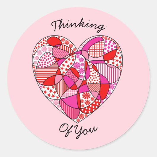 Roze Rood Witte Doodle Patroon Hart Ronde Sticker (Voorkant)