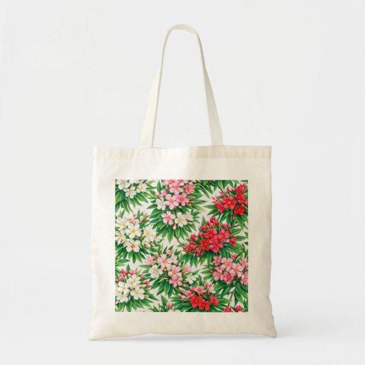 Roze Rood & Witte Oleander Bloem Botanisch Patroon Tote Bag (Voorkant)