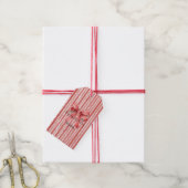 Roze Rood Witte Strepen Verjaardag Cadeaulabel (Met Touw)