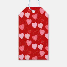 Roze, Rood, Witte Valentijnshartjes Cadeaulabel
