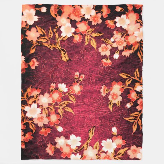 ROZE ROOD WITTE VOORJAARSBLOEMEN, ANTIEK ROOD BLOE FLEECE DEKEN (Voorkant)