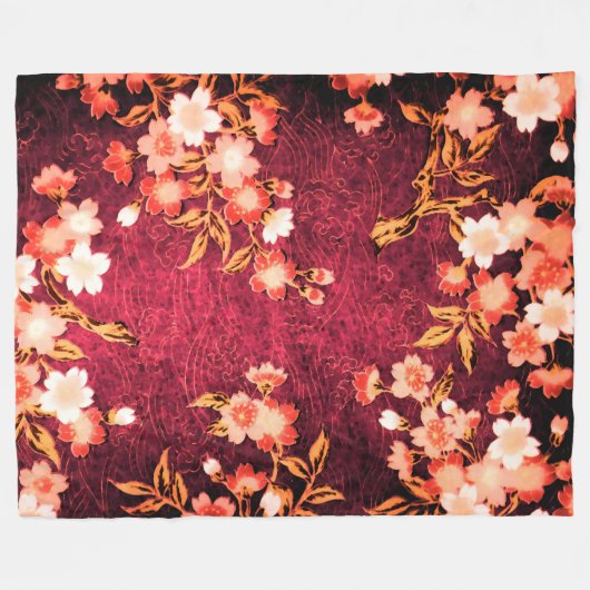 ROZE ROOD WITTE VOORJAARSBLOEMEN, ANTIEK ROOD BLOE FLEECE DEKEN (Voorkant (Horizontaal))