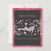 Roze Rood Zwart Hart Grappig Schattige Kat Valenti Feestdagenkaart (Voorkant)