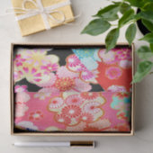 Roze Rood Zwart Japans Kimono Bloemen Decoupage Tissuepapier (Geschenk)