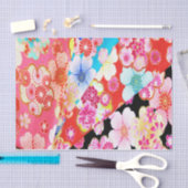 Roze Rood Zwart Japans Kimono Bloemen Decoupage Tissuepapier (Craft)