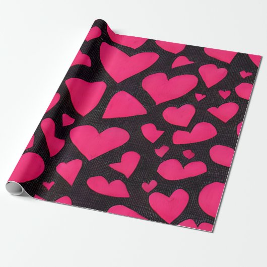 Roze Rood & Zwart Liefde Valentijn Cadeaupapier (Uitgerold)