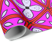 Roze, Rood, Zwart & Wit Bloemen Geometrisch Patroo Cadeaupapier (Rol Hoek)