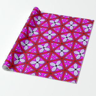 Roze, Rood, Zwart & Witte Bloem Geometrisch Patroo Cadeaupapier