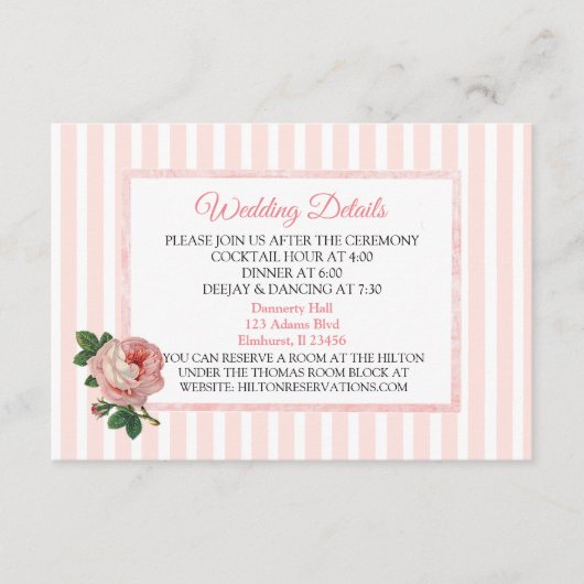  roze roodbruidskaart informatiekaartje (Voorkant)