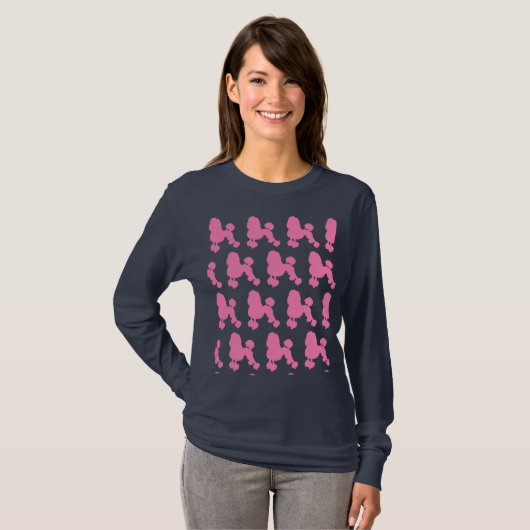 Roze, roodbruine marinescheepvaart Herhaal lange h T-shirt (Voorkant volledig)