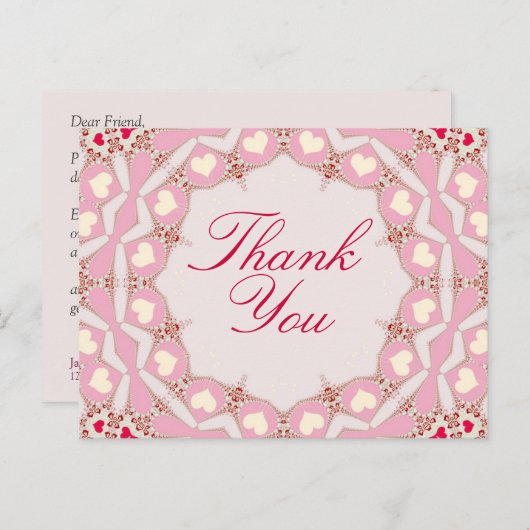 Roze roodharten Dank u Briefkaart (Voorkant / Achterkant)