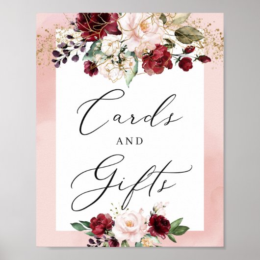 Roze roodrode bloemkaarten en cadeaus bord poster (Voorkant)