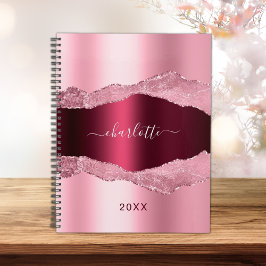Roze roodrode metaal agaat marmer naam 2023 planner