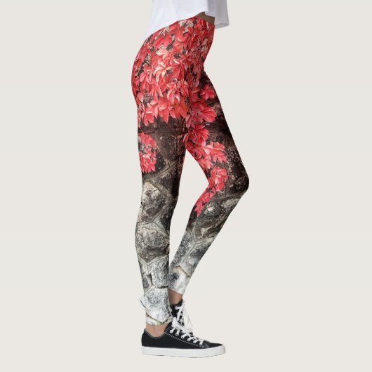 Roze roodroodblad leggings herfstmuur (Rechts)