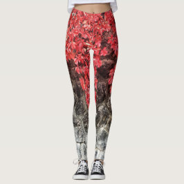 Roze roodroodblad leggings herfstmuur