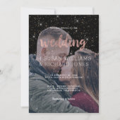 Roze roodroos goud typt zwarte glitter foto bruilo kaart (Voorkant)