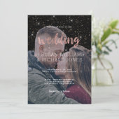 Roze roodroos goud typt zwarte glitter foto bruilo kaart (Staand voorkant)