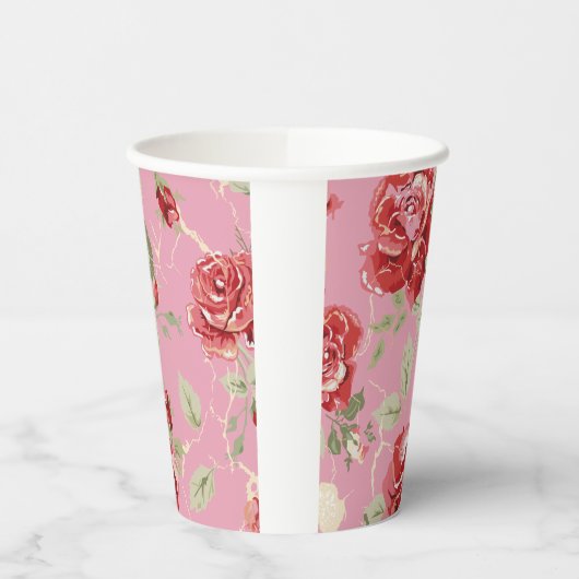 Roze roodroos papieren bekers (Links)