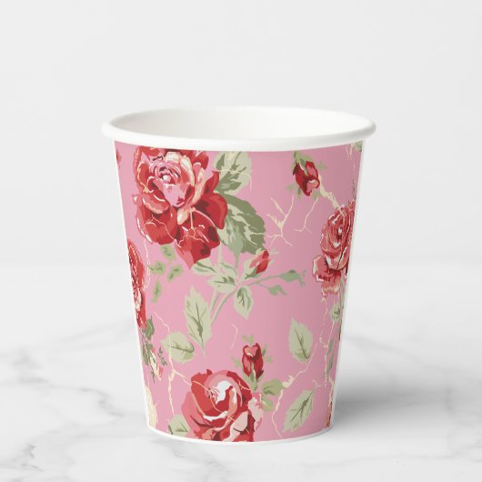 Roze roodroos papieren bekers (Voorkant)