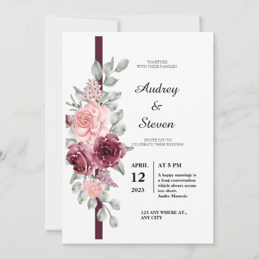 Roze roodroze uitnodiging voor bruiloft (Voorkant)