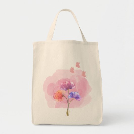 Roze Rook Bloemen Canvas tas met Vlinders – Eleg (Voorkant)