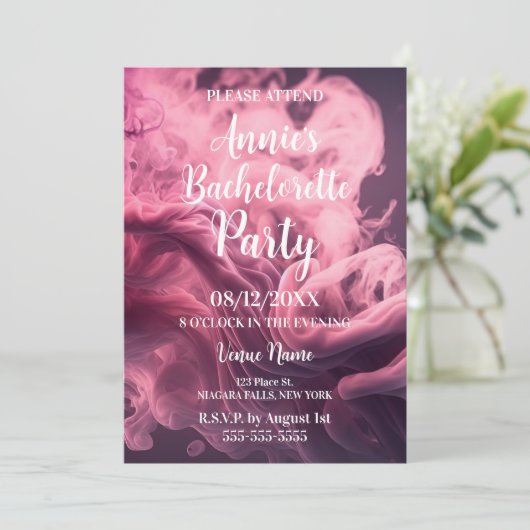 Roze rook vrijgezellenfeest kaart (Staand voorkant)