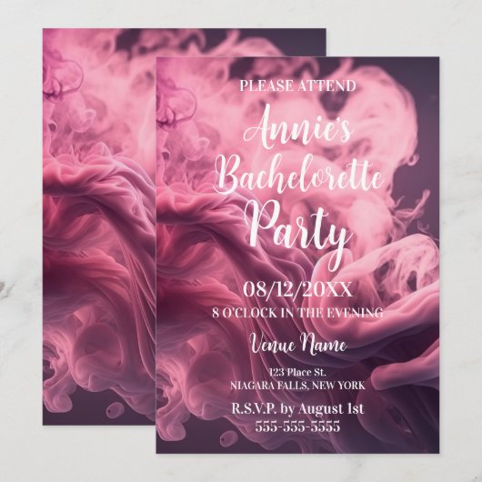 Roze rook vrijgezellenfeest kaart (Voorkant / Achterkant)