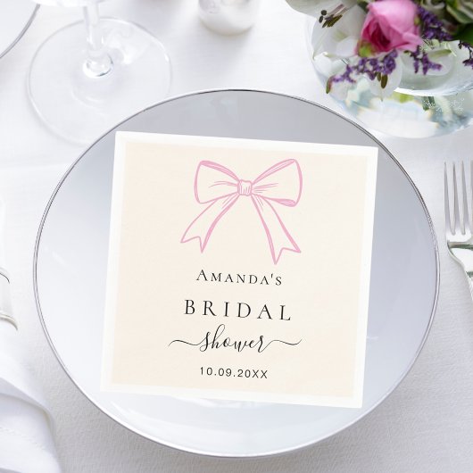 Roze roomkleurige handgetekende strik Bruidsdouche Servet