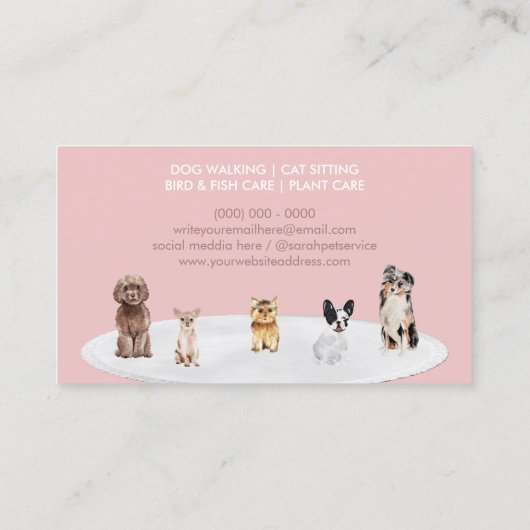 Roze roomvormer Hogs Wandelstoeltje Sitting Pet Visitekaartje (Achterkant)