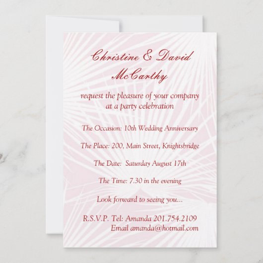 Roze roos 10th Wedding Jubileum Uitnodiging (Achterkant)