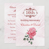 Roze roos 10th Wedding Jubileum Uitnodiging (Voorkant / Achterkant)