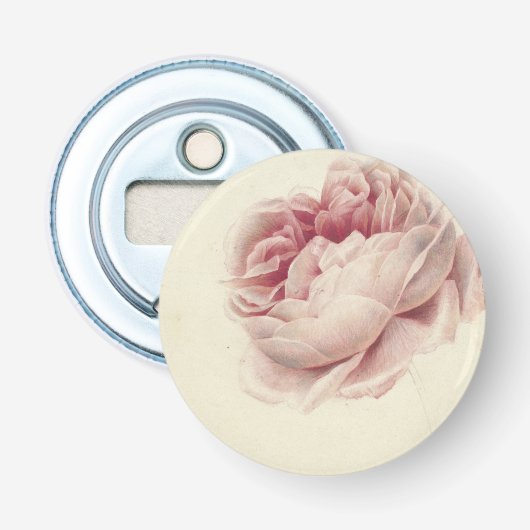 Roze Roos (1792) – Tijdloze  botanische kunst Button Flesopener (Voorkant)