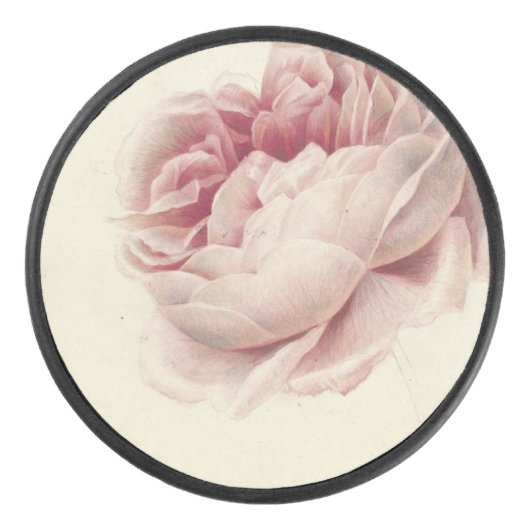 Roze Roos (1792) – Tijdloze  botanische kunst Hockey Puck (Voorkant)