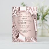 Roze Roos 3D Glitter Effect Frame Bruiloft  Kaart (Staand voorkant)