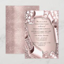 Roze Roos 3D Glitter Effect Frame Bruiloft Kaart