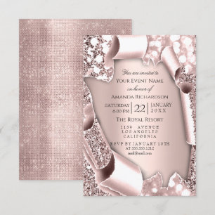 Roze Roos 3D Glitter Effect Frame Bruiloft Kaart