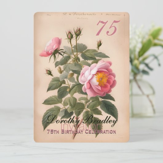  Roze Roos 75e Verjaardagsviering 2 Kaart (Staand voorkant)