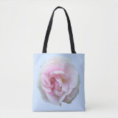 Roze Roos Aangepaste Naam Lichtblauw Tote Bag (Voorkant)