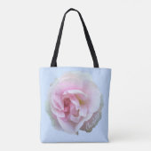 Roze Roos Aangepaste Naam Lichtblauw Tote Bag (Achterkant)