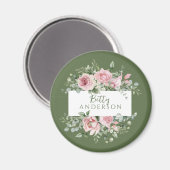 Roze Roos Aangepaste Naam Magneet (Voorkant / Achterkant)