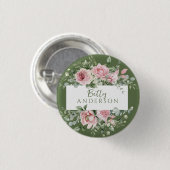 Roze Roos Aangepaste Naam Ronde Button 3,2 Cm (Voorkant /achterkant)