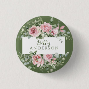 Roze Roos Aangepaste Naam Ronde Button 3,2 Cm
