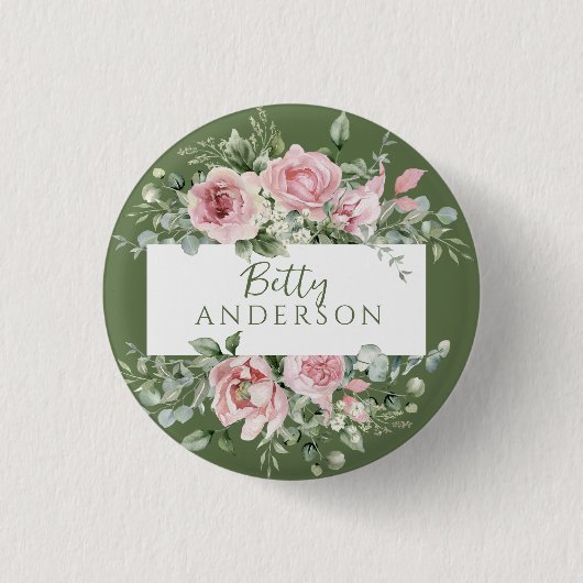 Roze Roos Aangepaste Naam Ronde Button 3,2 Cm (Voorkant)