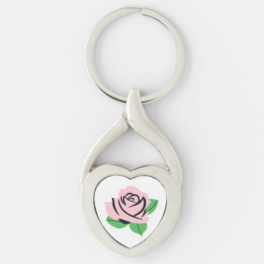 Roze Roos Aanpasbare Naam Sleutelhanger (Voorkant)